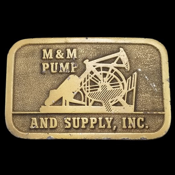 Vintage M&M Pump and‎ Supply Inc. Belt Buckle Oil Well Theme Hit Line USA
